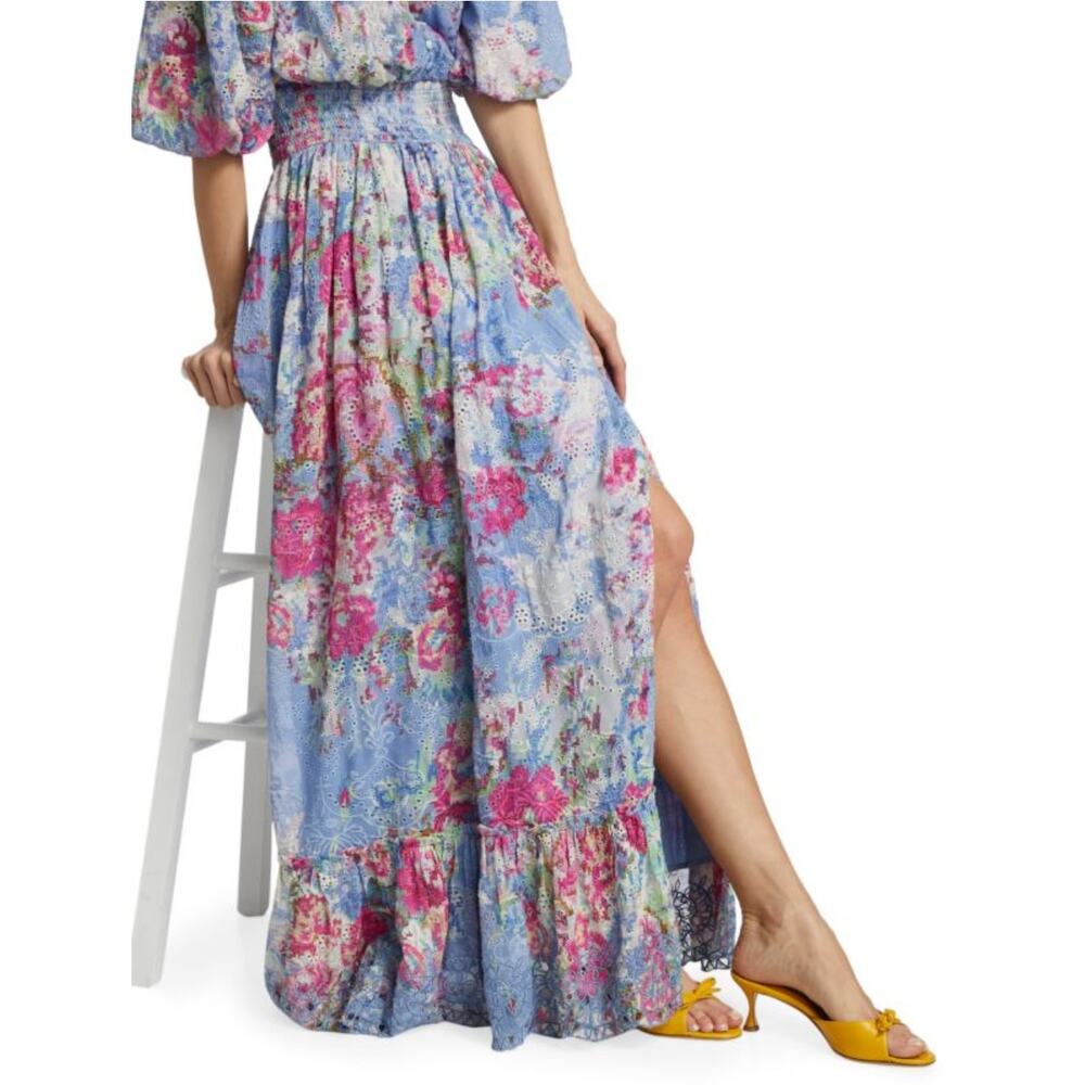 Hemant & Nandita Floral & Eyelet Off-The-Shoulder Maxi Dress SMALL - Picture 3 of 11